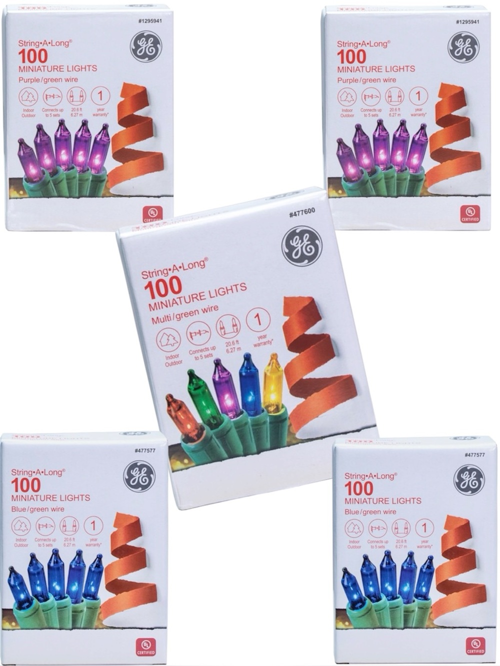 Set-3 💡100-count each 🕯️20.6-ft String-A-Long Multi-Color -Blue & Purple